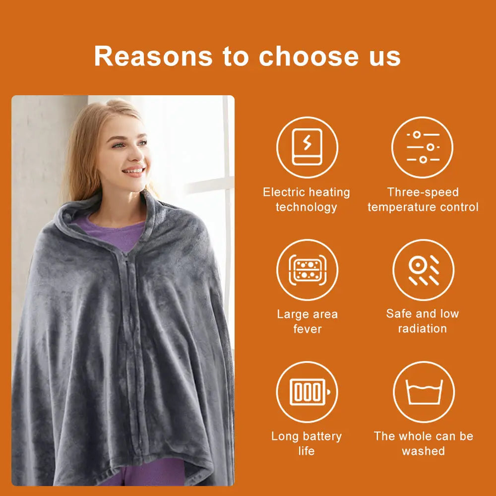 Winter Electric Blanket USB Heated Warm Shawl Heating Cold Protection Keep Warm Coral Flannel Heated Blanket Outdoor Office Home (Copy)-Winter Warmth Sports Outfitters