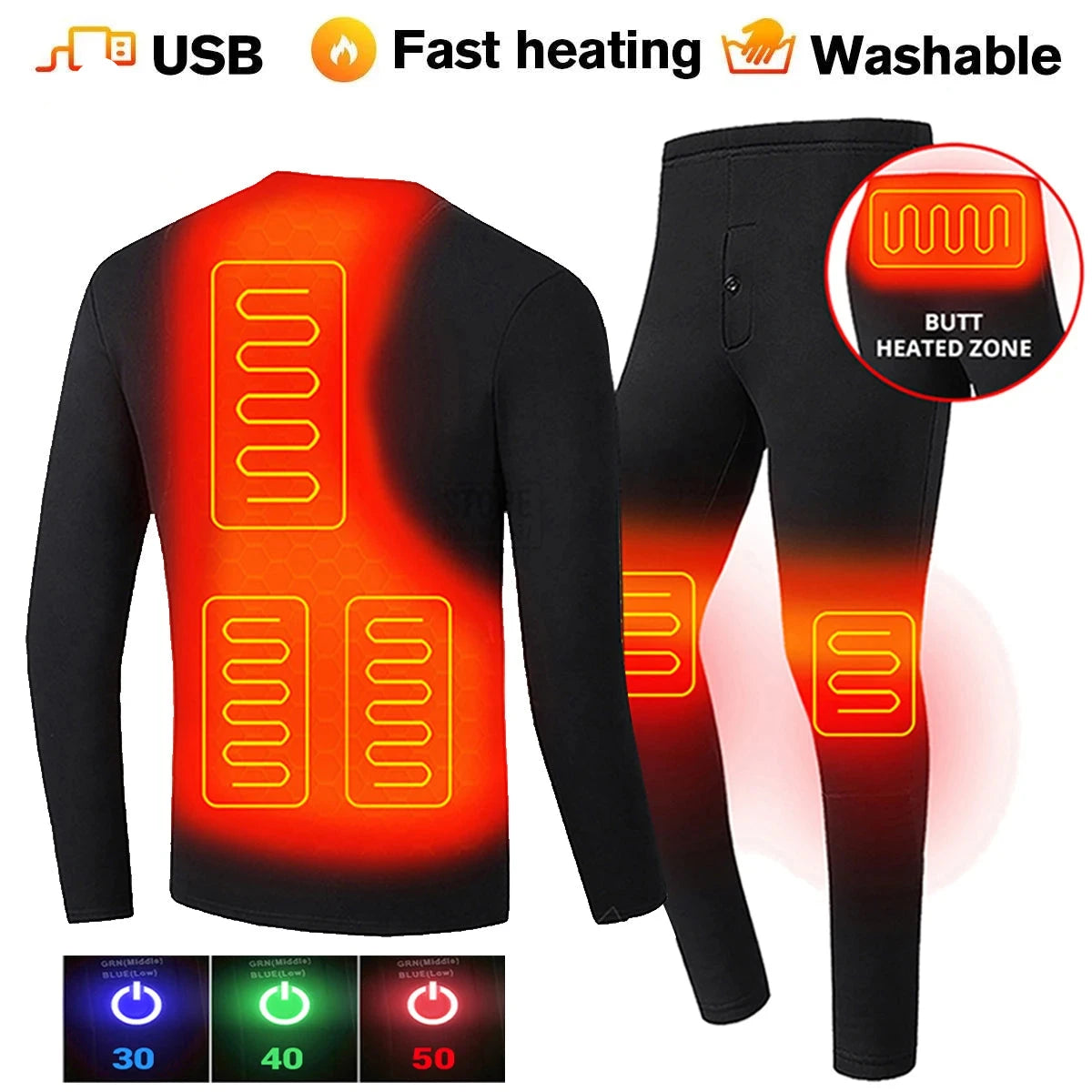 Heated Men Women Heated Thermal Underwear Set USB Electric Suit Thermal Clothing For Winter S-5XL (Copy)-Winter Warmth Sports Outfitters