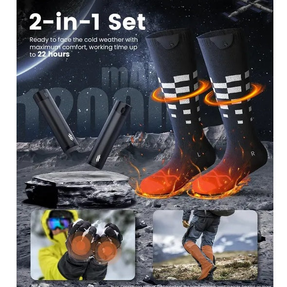 Heated Socks And Hand Warmers For Men - 2 Packs 6000mAh Electric Foot Warmers - Gifts For Camping, Hunting, Fishing And Outdoor Activities - Christmas Stocking Stuffers