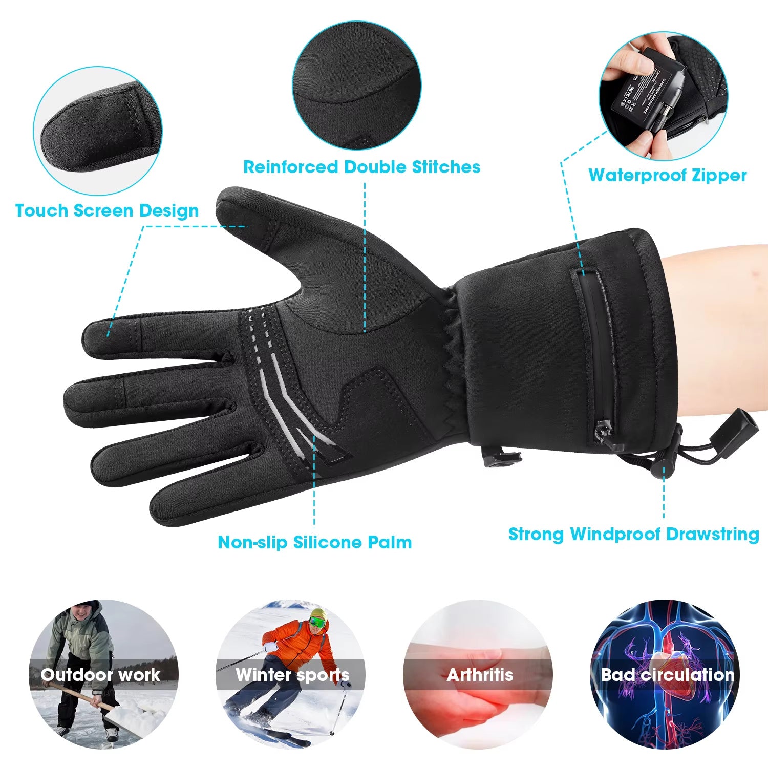 Winter Warmth Fashionable USB Heating Gloves Waterproof Windproof Touch-Screen Features