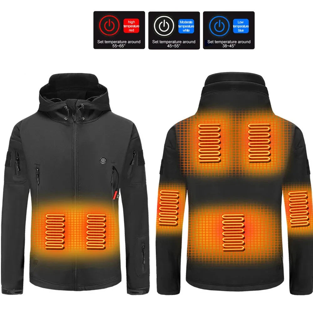 Heated Jacket Winter Motorcycle Hooded Jacket Men Women 7 Zone USB Electric Heating Thermostatic Camping Warm Jacket Washed (Copy)-Winter Warmth Sports Outfitters