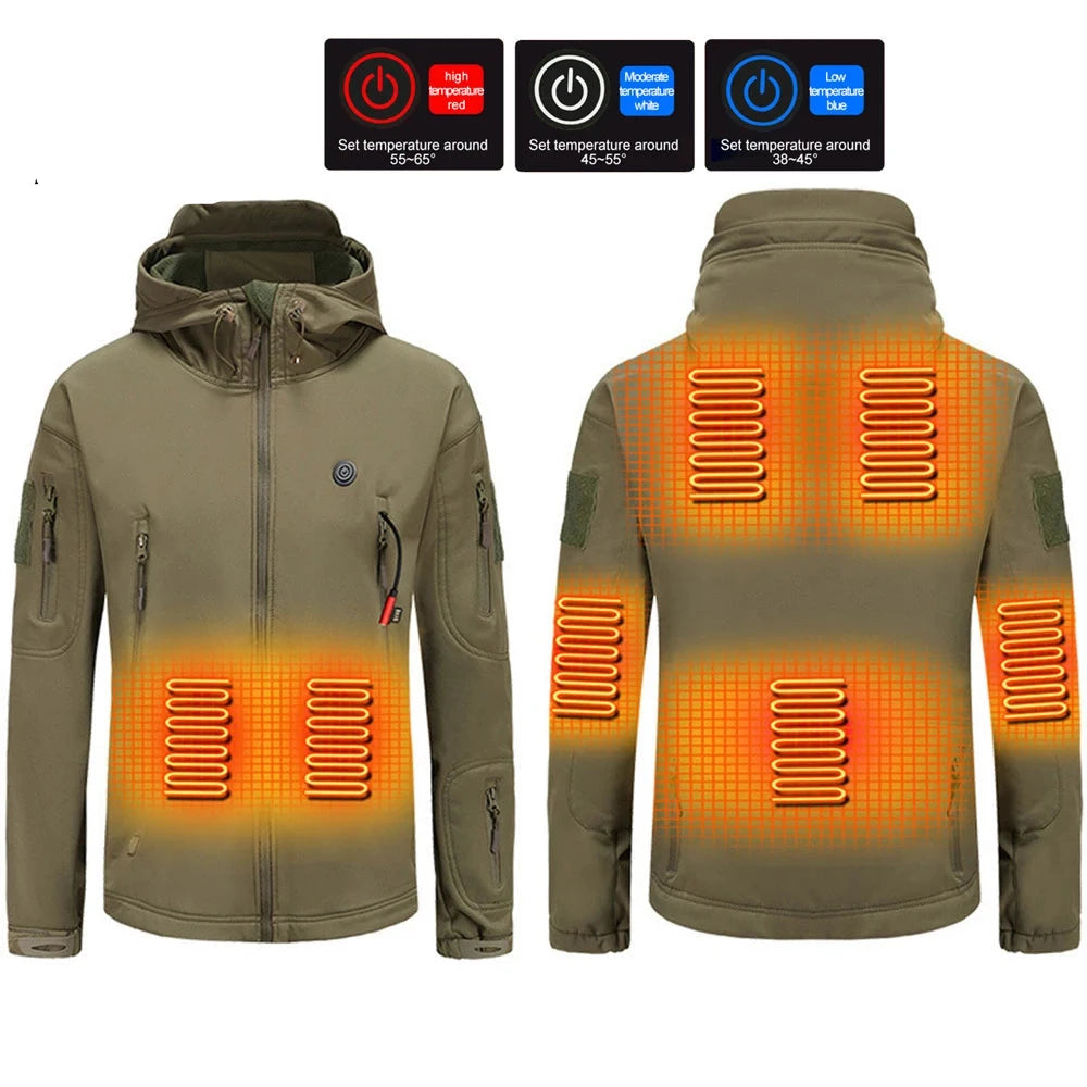 Heated Jacket Winter Motorcycle Hooded Jacket Men Women 7 Zone USB Electric Heating Thermostatic Camping Warm Jacket Washed (Copy)-Winter Warmth Sports Outfitters