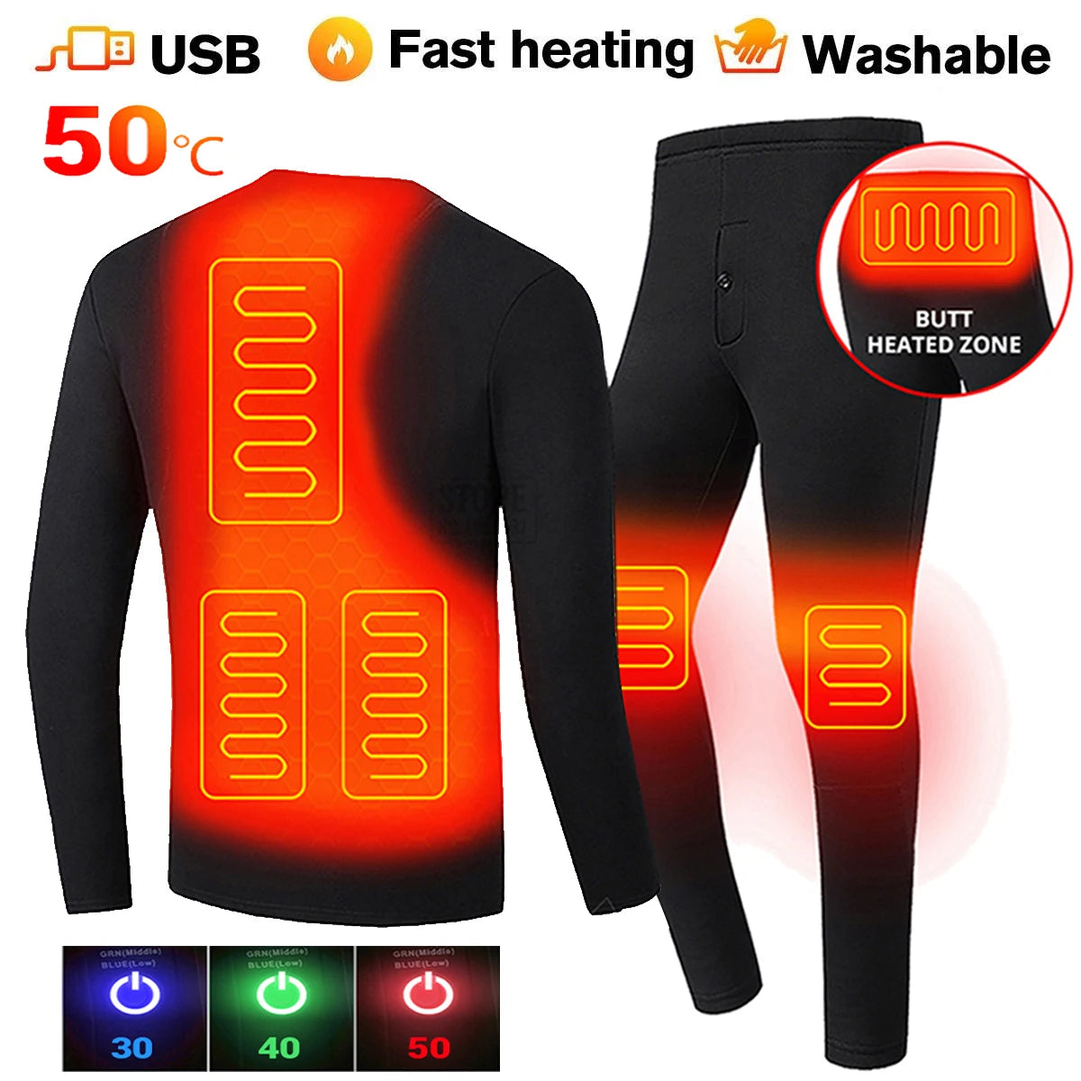 Heated Men Women Heated Thermal Underwear Set USB Electric Suit Thermal Clothing For Winter S-5XL (Copy)-Winter Warmth Sports Outfitters