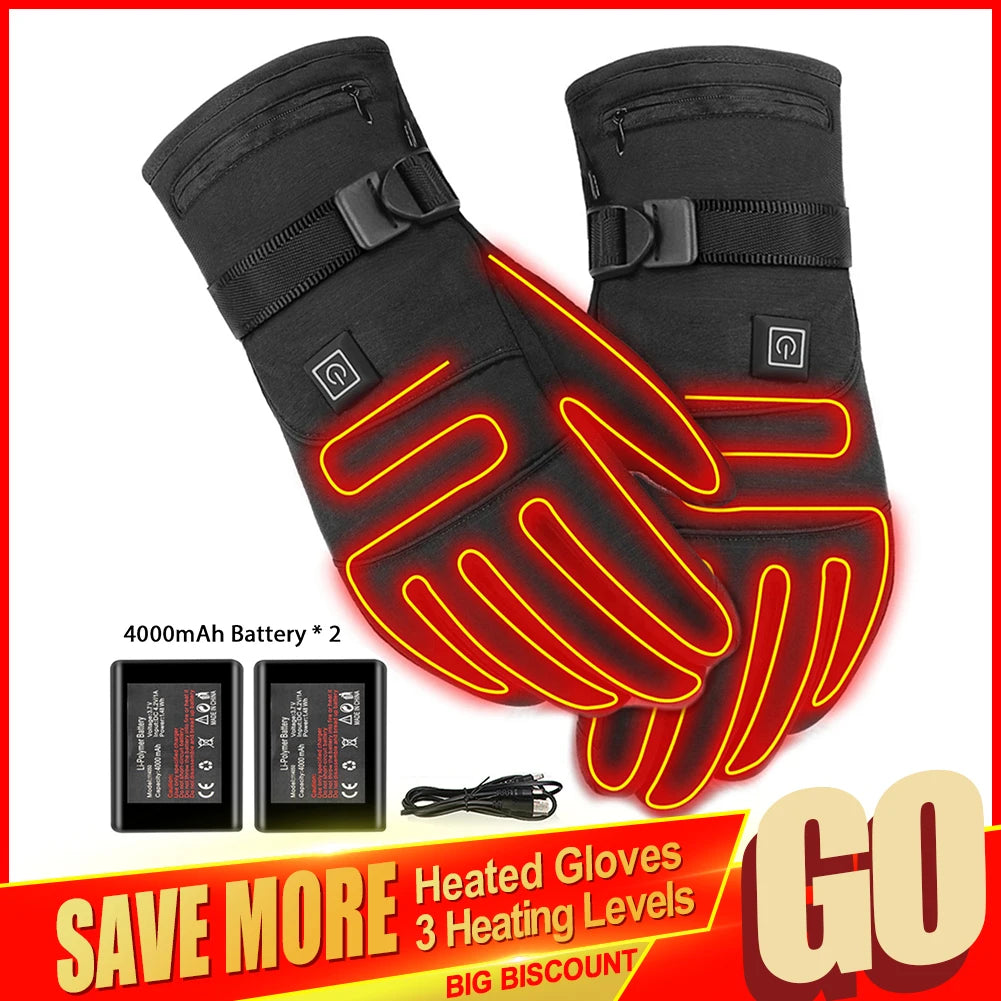 Electric Heated Gloves With 3 Levels 4000mAh Rechargeable Battery Powered Heat Gloves Winter Outdoors Thermal Skiing Warm Gloves (Copy)-Winter Warmth Sports Outfitters